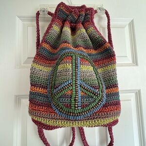 The Sak Multicolor Crochet Backpack with Beaded Peace Sign